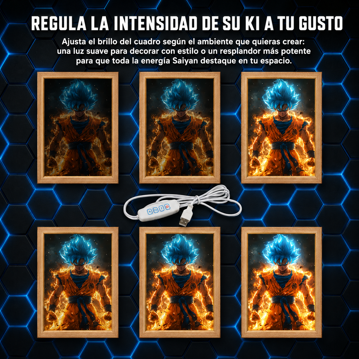 Aura Saiyan LED - Cuadro Luminoso con Efecto Transformación
